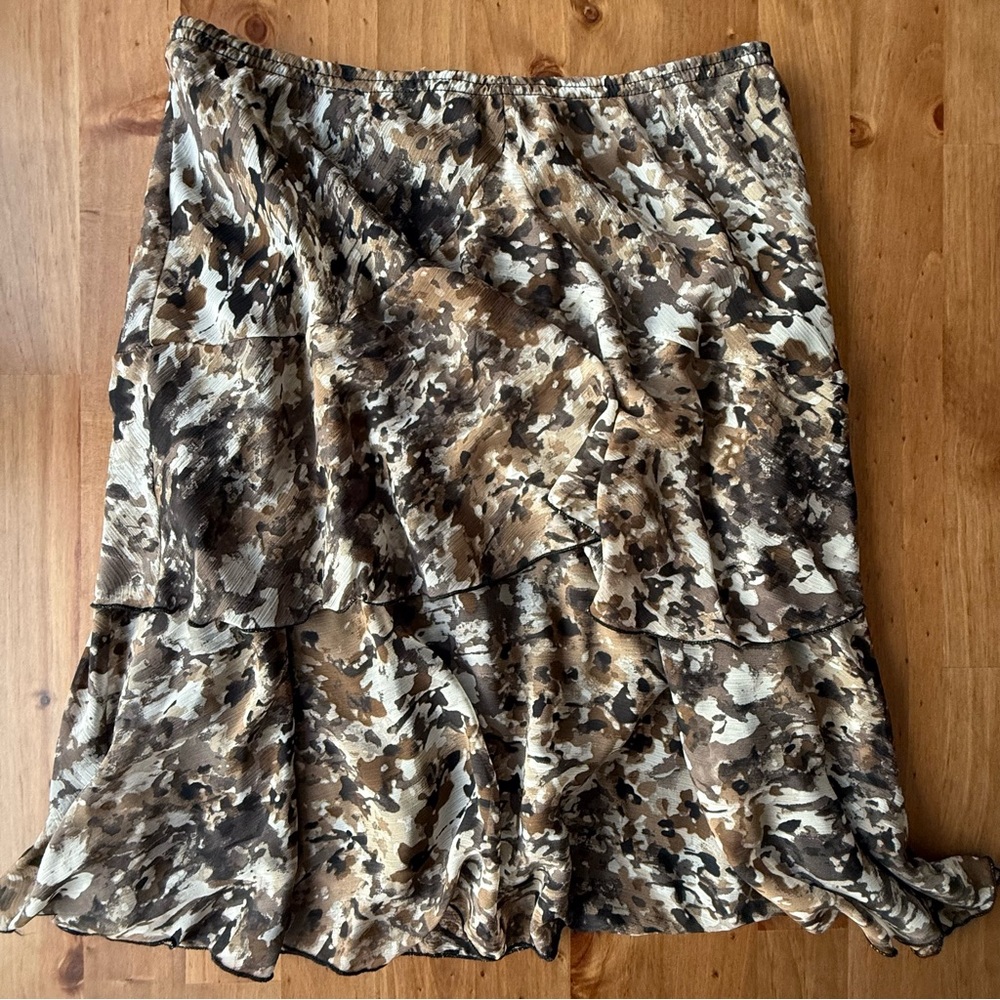 Brown and black midi skirt with a whimsical goth vibe